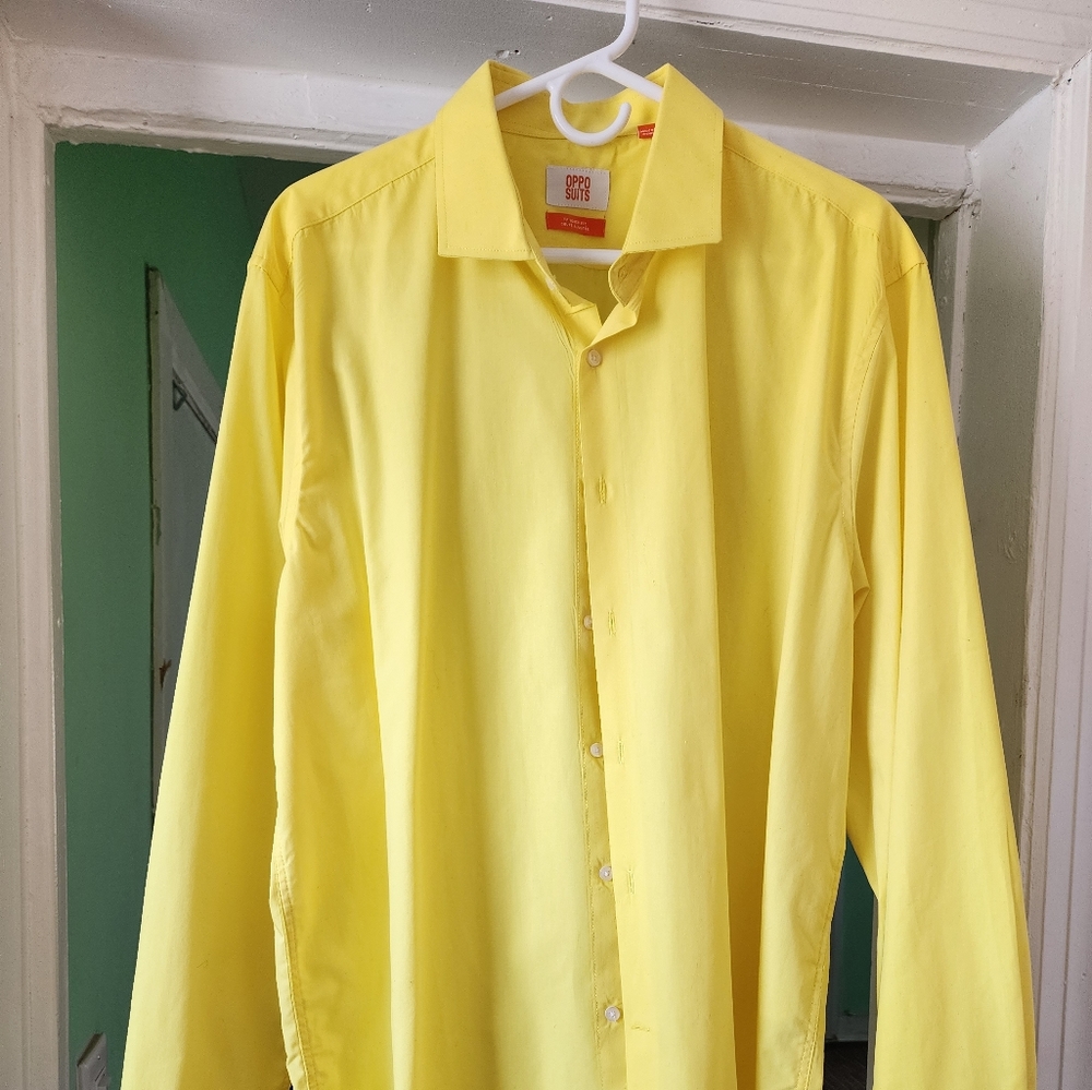 Oppo suite bright yellow men shirt.
